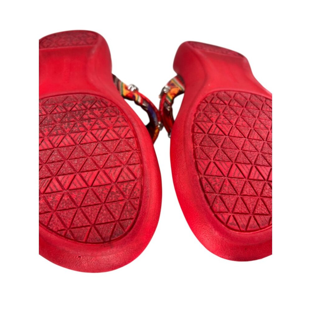 Minnetonka Red Leather Beaded Sandals Flip Flops Thongs 7M Womens Wedge Heel - Picture 7 of 12